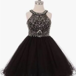 Chic Black Beaded Kids Dress